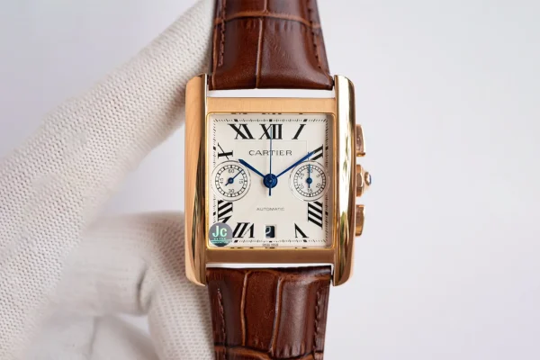 Cartier Tank Series W5330007 Rose Gold Stainless Steel Case Brown Leather Strap Automatic Watch