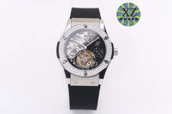 Hublot Classic Fusion Tourbillon Watch - 18K Rose Gold/Platinum, Black Rubber Strap, 45mm Case